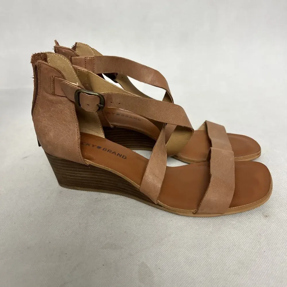 Women’s Lucky Brand Heeled Strappy Sandals Tan Size 8 1/2 - Picture 3 of 9